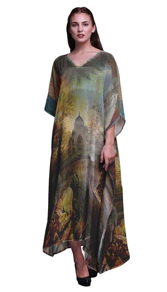 Phagun Tajmahal Monuments Ladies Plus Size Kaftan Summer Wear Beach Coverup Kimono