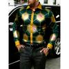 New 11 Color Men's Long Sleeved Shirt with Gold 3D Printing, Fashionable Color Block Pattern, Luxurious Shirt Style