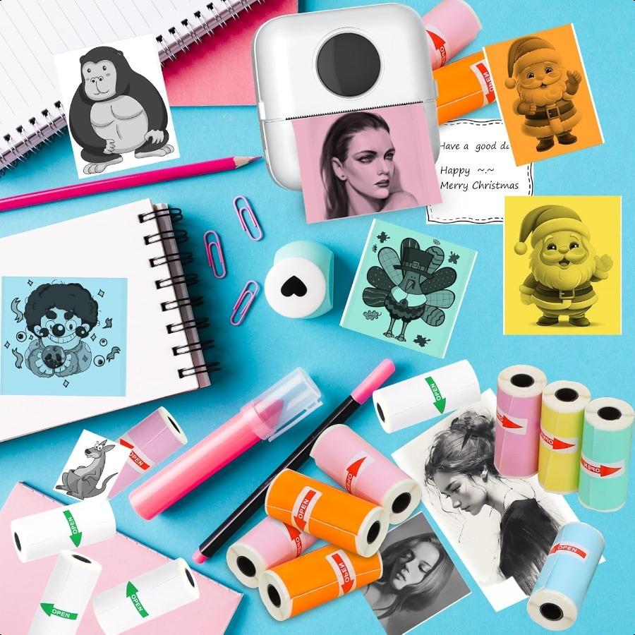 9 Rolls Thermal Sticker Paper for Mini PrinterSelfAdhesive Paper 57 * 25mm 3 Rolls White and 6 Rolls Colored HD Paper for Pocke