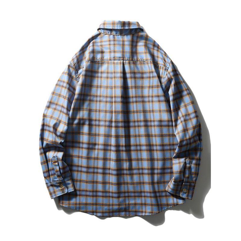Japanese-Style Retro Profile Gingham Shirt Men's Long Sleeves Spring and Autumn Coat Export Export Men's Clothing Casual Checked Shirt