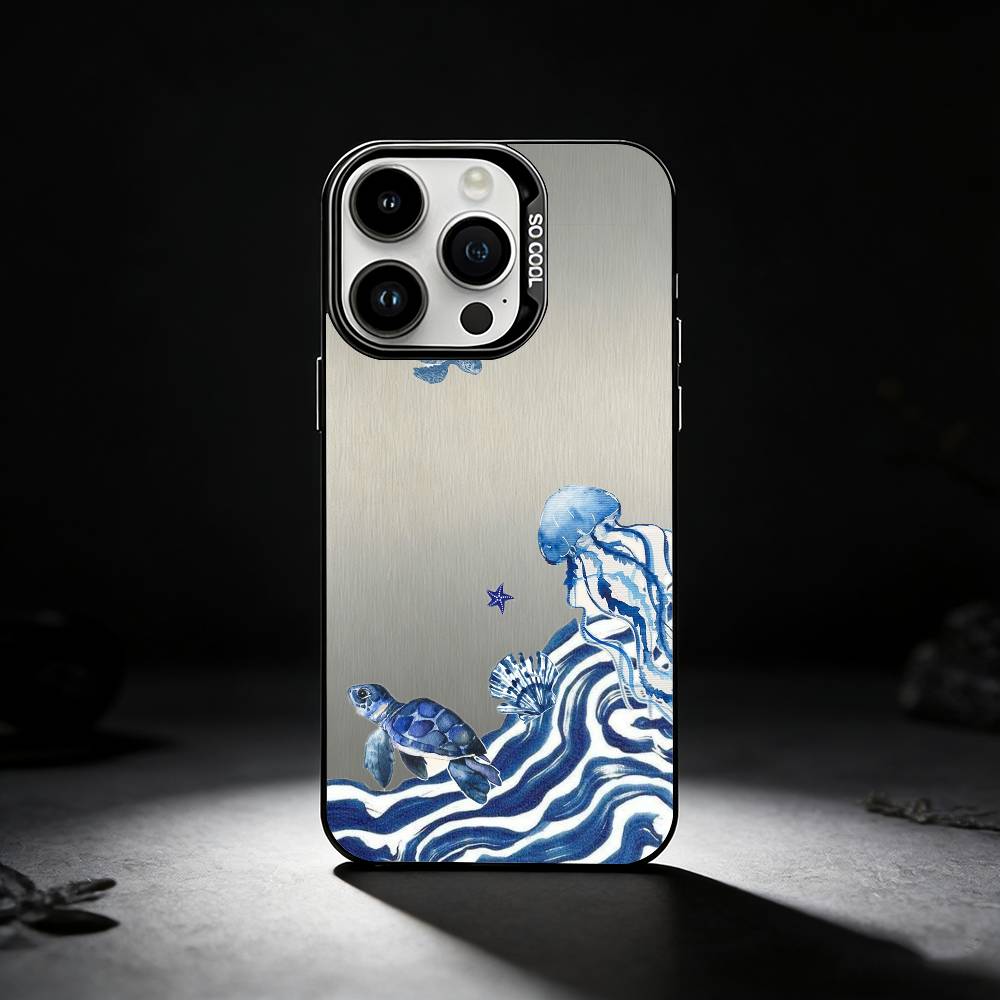 Seashell Starfish Pattern Phone Case For iPhone 17,16,15,14,13,12,11 Plus,Pro Max,XS,Colored silver phone case