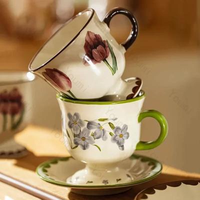 Exquisites Tulpen-Keramik-Kaffeetassen-Teller-Set, leichtes Luxus-Restaurant, Nachmittagstee, Kaffeetassen, High-End-Büro, Freizeit-Wassertasse