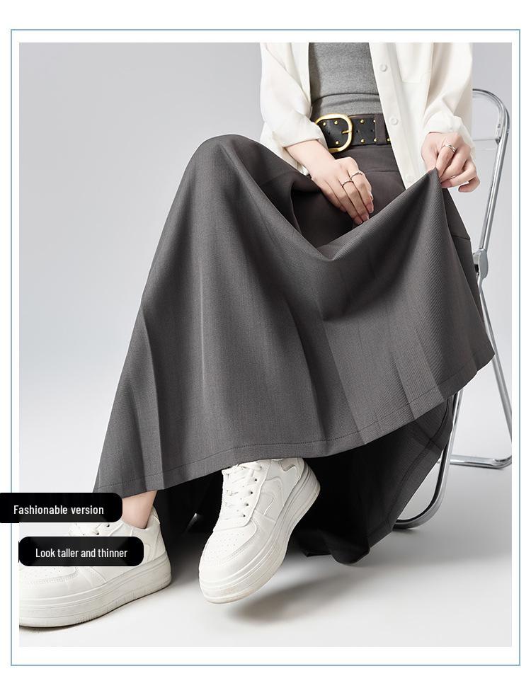 2026 Spring Women's High-Waisted Pleated A-Line Skirt with Belt - Drapey and Slimming