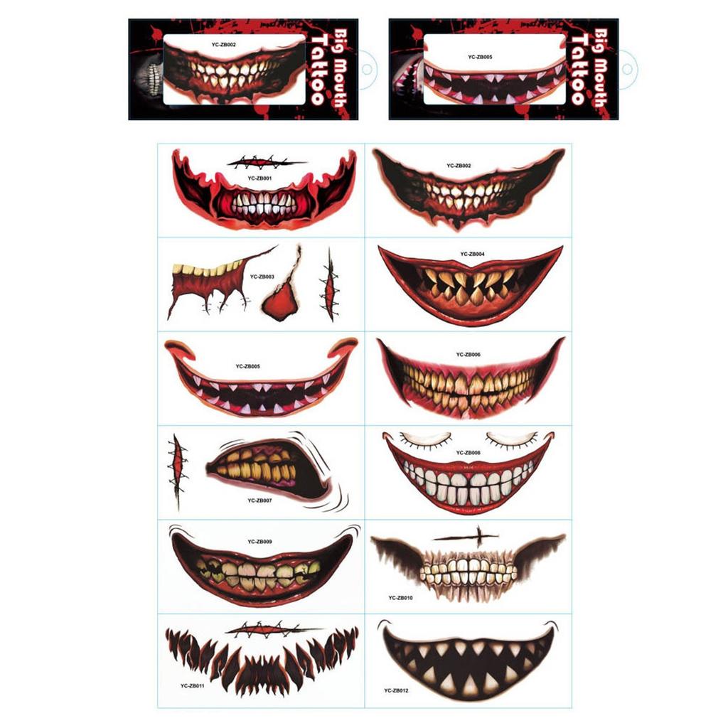 24Pcs Of Halloween Clown Horror Mouth Bar  Stickers Smiling Lip Stickers