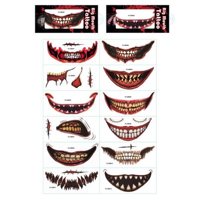 24PCS Halloween Tattoos Stickers Horror Makeup Joker Smile Stickers For Halloween Decoration Haunted House Cosplay Props Costume