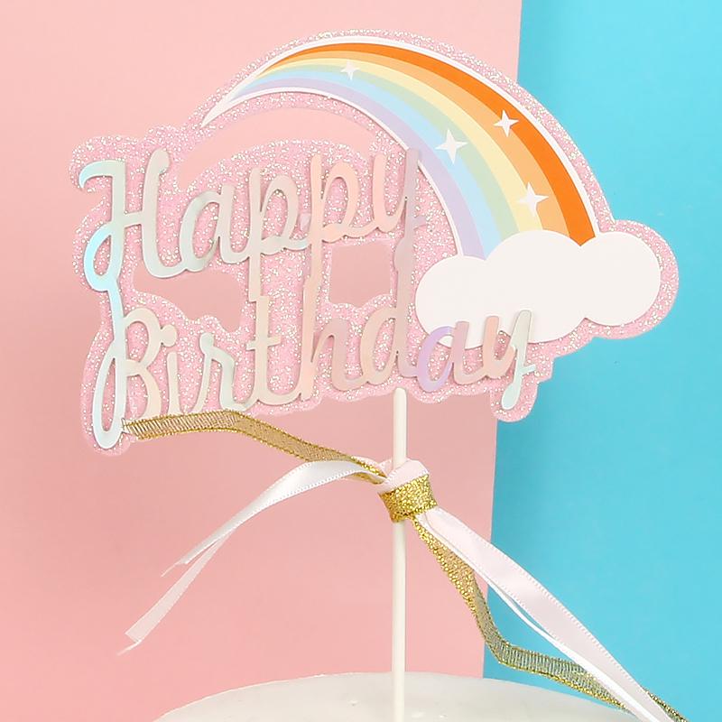 Rainbow Birthday Cake Toppers - Colorful Party Decorations & Dessert Table Accessories