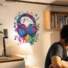 Vibrant Hand-Painted Headphones Music Notes Wall Sticker Self-Adhesive Removable for Bedroom Living Room Background Home Decor
