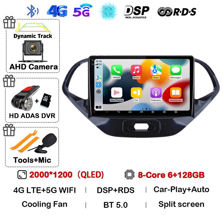 Android 14 Carplay Auto WIFI+4G Car Radio For Ford Figo 2015 2016 2017 2018 Multimedia Stereo Video Player GPS 360 Camera Audio