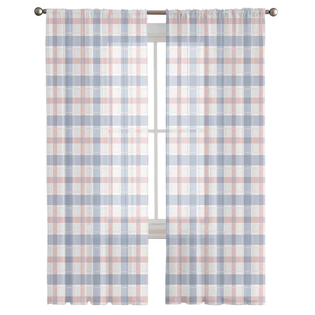 Plaid Geometric Weave Voile Sheer Curtains For Living Room Window Chiffon Tulle Curtain Kitchen Bedroom Drapes Home Decor