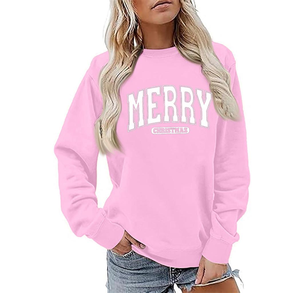 Women's Fashion Long Sleeve Christmas Printed Round Neck Loose Pullover Sweater Top