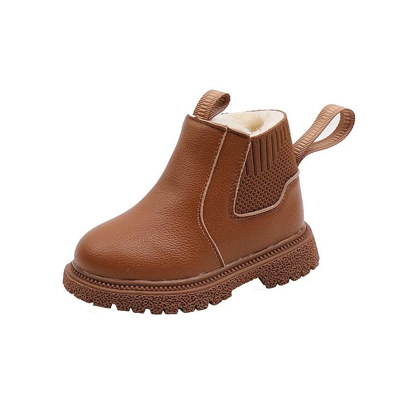 

Winter Boots Kids Boys Girls Short Boots Black Beige Brown Velvet Chelsea Boots for Toddlers Nice Children Platform Shoes I07088 21 коричневый