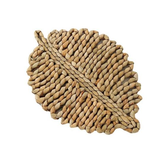 Straw Placemat Leaf-Shaped Heat Resistant Non-Slip Table Mats Thickened Coasters Reusable Decorative S A