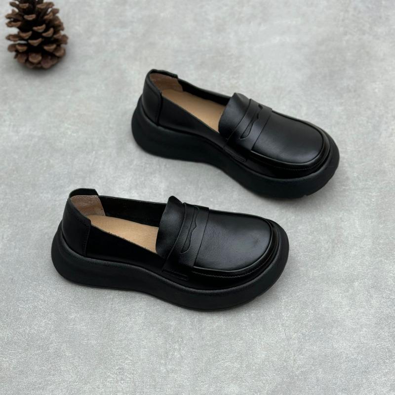 Loafers Black Leather Shoes Soft Soled Casual Women's Shoes with Soft Soles