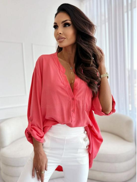 Women's Simple Loose Half-open Collar Single-breasted Long-sleeve Solid Color Shirt