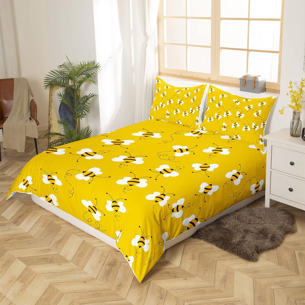 Bee Pattern Quilt Cover Three-Piece Bedding Set Bedroom Dormitory Bedding Decoration