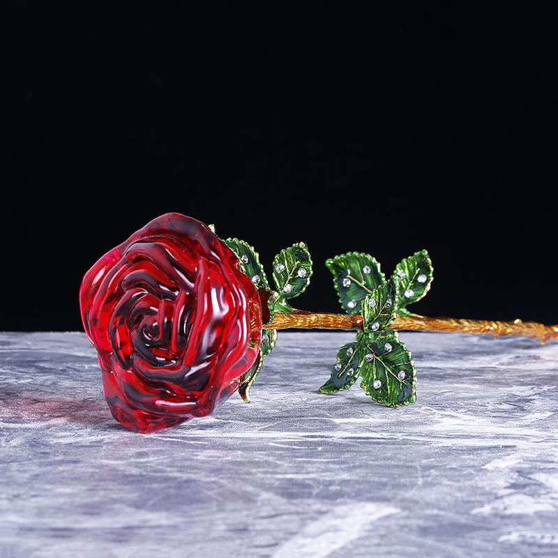 Crystal Red Rose Flower Collectible Souvenir Christmas Valentine's Day Favors Wedding Gifts For Wife Room Home Decoration