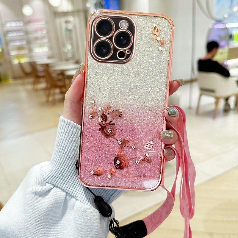 Per Xiaomi 17T/17T Pro/15T/15T Pro Custodia Elegante Fiore Trasparente Cinturino da Polso Antiscivolo Anti-ingiallimento Cover Antiurto