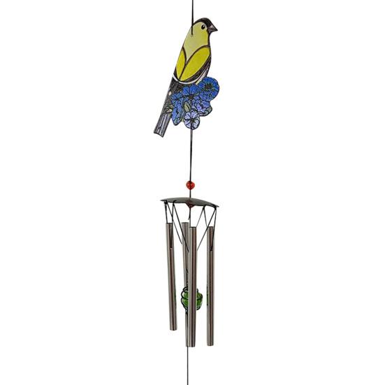 Bird Wind Chimes for Outside Stained Glass Bird Hanging Windchime with 4 Tubes for Balcony Garden Porch Backyard Decor