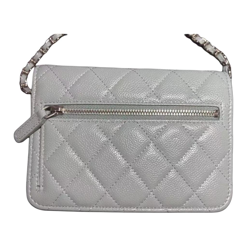 Chanel Woc Silver Buckle Leather Chain Double C Logo Diamond Pattern Caviar Calfskin Single Shoulder Messenger Bag Mini Female Model Hazy Blue