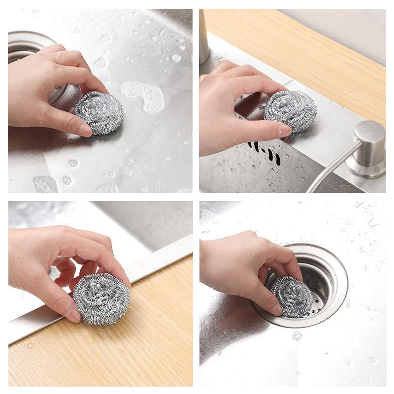 Brosses à billes de nettoyage en fil d'acier Produits de nettoyage ménagers Éponges à vaisselle avec fil Ustensiles de cuisine Élimine la rouille et les brûlures