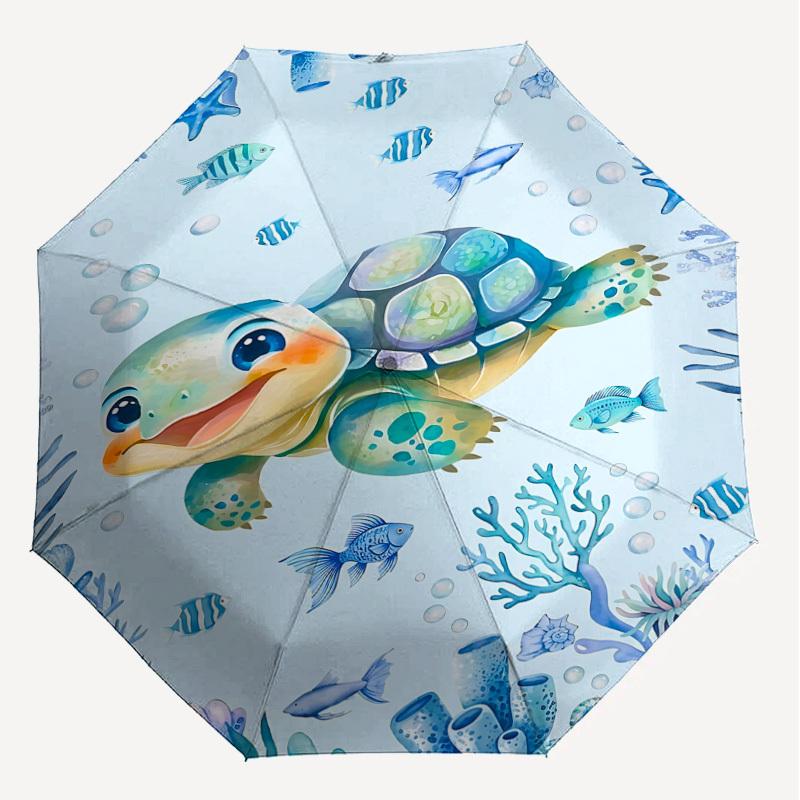 1PC Turtle Ocean Umbrella-8-Rib Reinforced, Automatic Open, Lightweight & Durable, Fashion Accessory for Outdoor, J0378