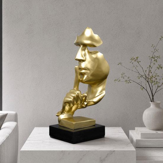 Abstract Faceless Figurine Sculpture, Modern Minimalist Silence Resin Statue, Luxury Black Gold Home Decor for Office Desk Living Room Bookshelf,