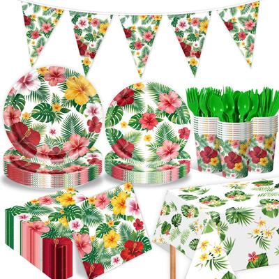Hawaiian Theme Party Set: Disposable Plates, Napkins, Tablecloth for Birthdays