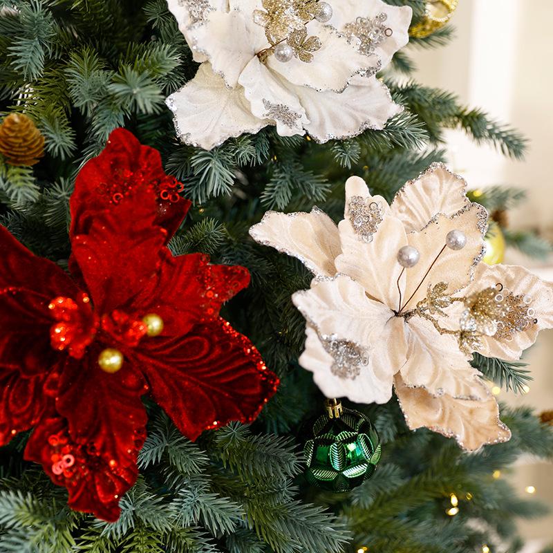 Luxury Velvet Sequin Christmas Flower Ornaments
