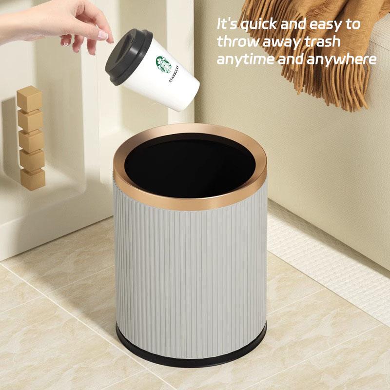 Quality Double Layer Leather Trash Can Metal Beautiful Waste Paper PU Basket Storage Bin for Bathroom  Bed Room