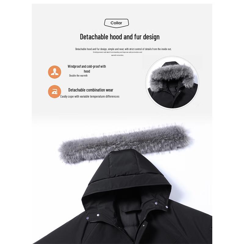 VANCAMEL Men's Winter Fur Collar Hooded Parka Jacket