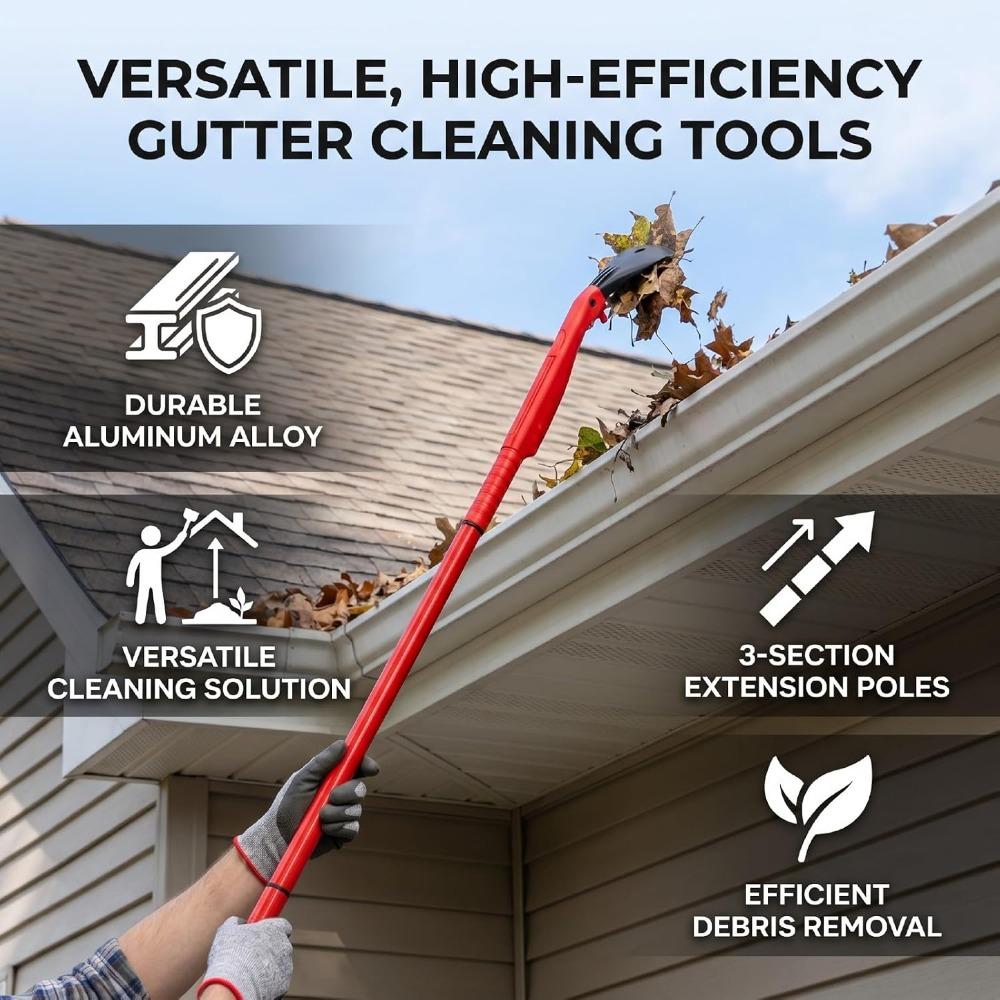 Red Gutter Cleaning Tool Extension Extension Pole Attachment Durable Leaf Grabber