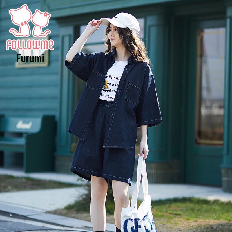 FuroMi Girls' Summer Loose Denim Two-Piece Set