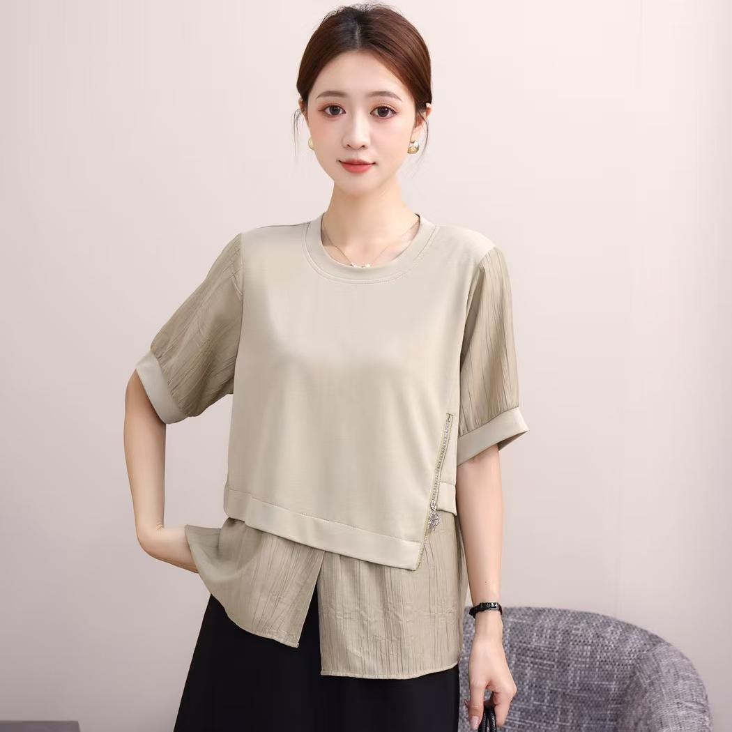 

DIMANAF 2025 Летняя однотонная футболка больших размеров для женщин с коротким рукавом и длинными пуговицами, свободные топы, футболки One Size зелёный