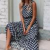 İlkbahar Yaz Modası Çok Yönlü Baskılı Polka Dot O-Yaka Uzun Kadın Elbiseleri