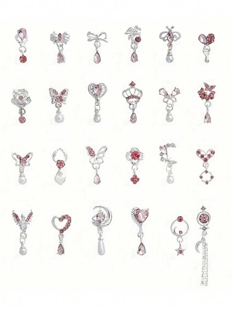 10pcs Luxury Nail Art Charms Set - 3D Alloy Butterfly, Heart, Bow & More with Rhinestones - Perfect for DIY Manicures & Pedicures