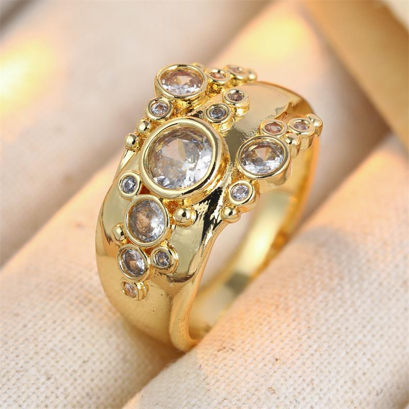 Vintage Inlaid White CZ Women's Ring Creativity Gold Color Geometry Daily Wear Party Jewelry Anniversary Gift