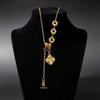 Four-Leaf Clover & Gourd Tassel Gold Pendant Necklace for Women