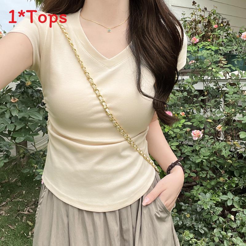 Plain Cotton Short Sleeve T Shirt With Pleated Detail For Casual Wear