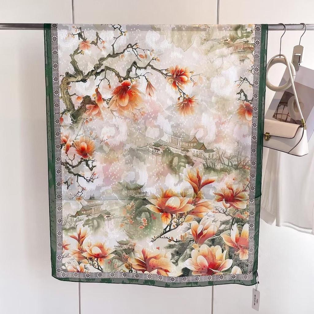 New Style  Thin Chinese Style Jacquard High-end  Versatile Double-sided High-end Silk Scarf