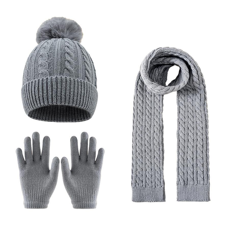 3-12Y Children's Warm Knitted Hat Scarf Gloves Set Thickened Lining Knit Beanie Warm Neck Scarves Windproof Outdoor Protecting