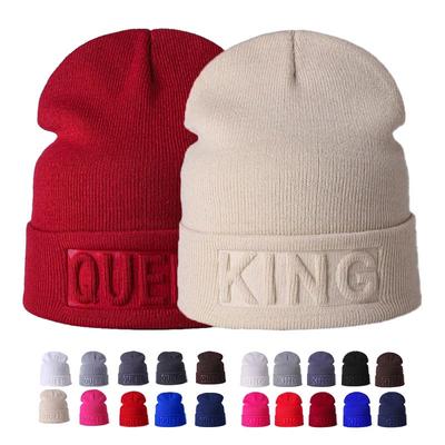Cappello invernale King Queen Berretti Moda Hip Hop Coppie Berretto Casual Cappello solido Uomo Donna Caldo berretto lavorato a maglia Ski Skullies Cofano