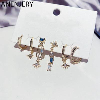 Star Hoop Earrings Set For Women Luxury Blue Zircon Romantic Jewelry
