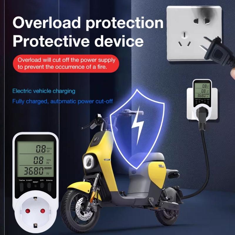 Voltages Current Power Monitor With LCD Display 16A 3680W Plug-in Socket Power Meter with Overloads Protections For Home