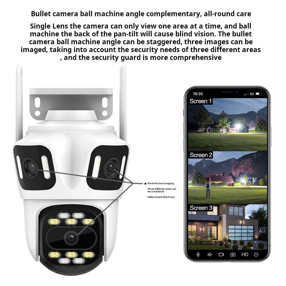 Outdoor 12MP Cameras Wifi IP Three Lens PTZ Auto Tracking Security Protection Smart CCTV Video Icsee Surveillance
