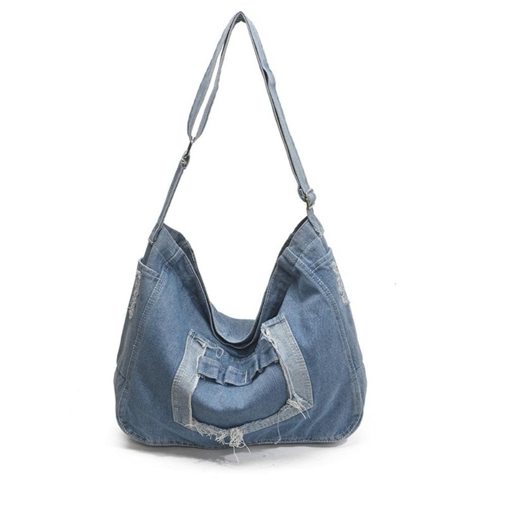 

Large Capacity Cross Body Bag Vintage Satchel Bags Trendy Denim Shoulder Bag Girls синий