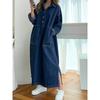 Vestito in denim con coulisse coreano allentato da donna, elegante, con spacchi, da donna, elegante, blu, tascabile, Corea