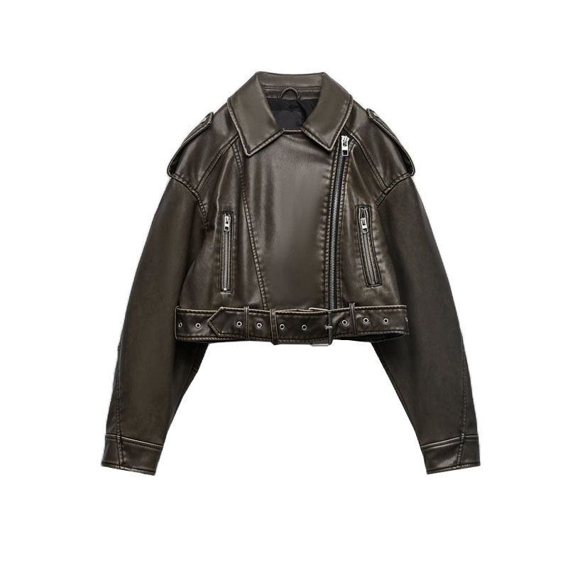 Spring & Fall New Arrival Motorcycle Leather Coat Fashion Lapel Loose Short Poly Urethane Leather Jacket Outwear 4341826
