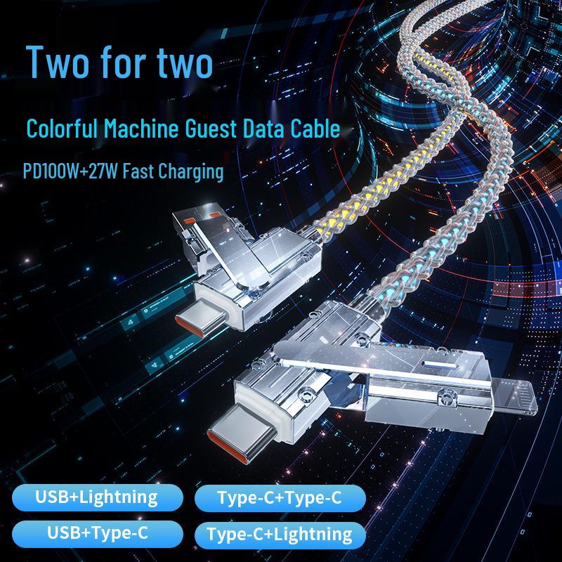 Multifunctional Luminous Zinc Alloy 2-in-2 Fast Charging Cable for Mobile Phones