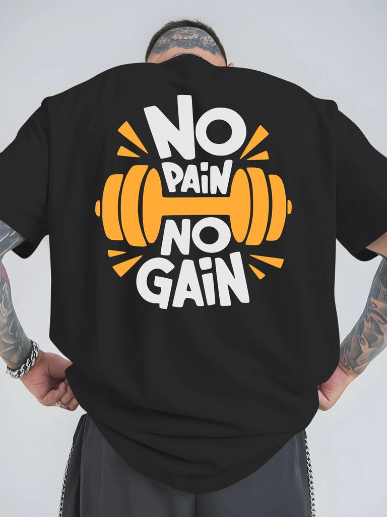 Men's Women Novelty Gym NO PAIN NO GAIN T Shirt Cotton Tee Streetwear Oversized Loose Top Mens