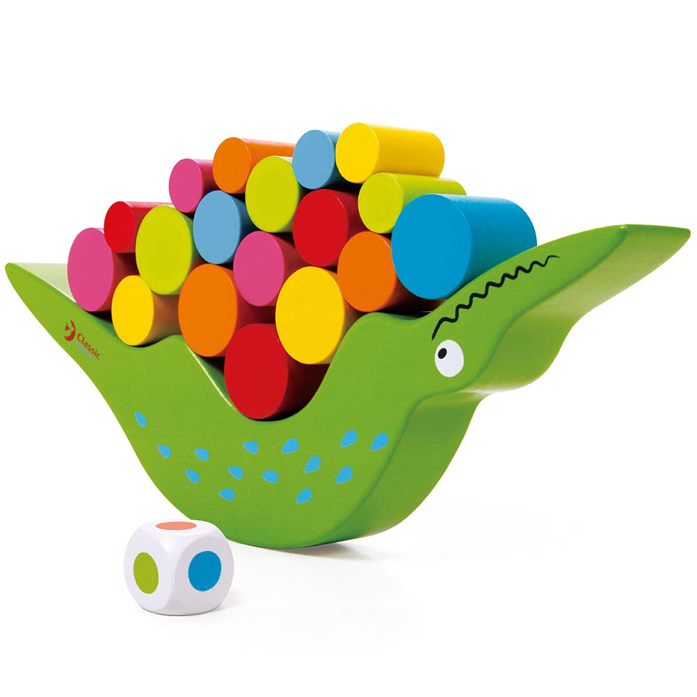

Classic World Crocodile Balancing Game - Colorful Wooden Building Blocks - Crocodile Design - Finger Building Game for Girls and Boys Ages 3, 4, 5 - P